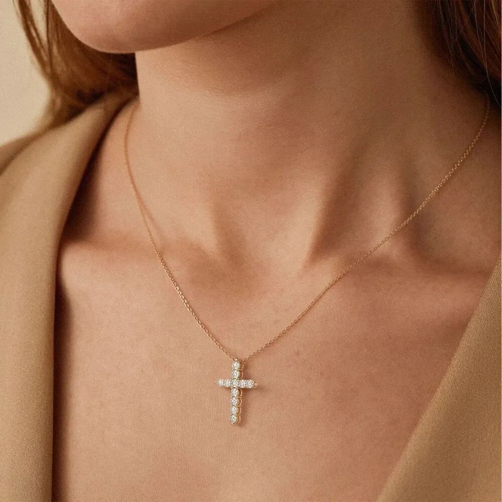 Sterling silver goldβtone cubic zirconia delicate cross necklace
